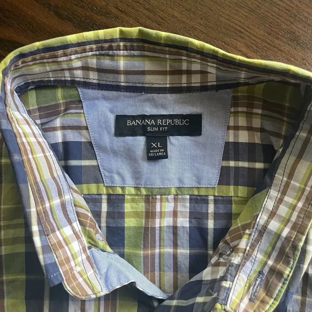 Banana Republic Men's XL Plaid Shirt Button-Down Long-Sleeve Slim-Fit